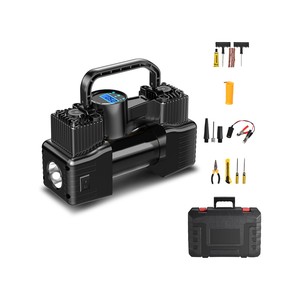 Topika Portable Tire Air Pump with Digital Gauge, Repair Kit Battery Clamps