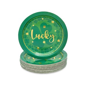 48 Pack Green Paper Party Plates for St. Patrick's Day (22.8cm)
