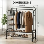 Topika Double Bar Clothing Rack Stand & 3+2Tier Storage,Clothes Organizer