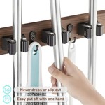 Topika Mop and Broom Holder Wall Mount with Rustic Wood Rack & Hooks