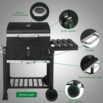Topika Heavy-Duty Charcoal Smoker BBQ Grill with Side Shelf & Thermometer