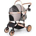 Topika Foldable Dog & Cat Stroller, Shock Absorbing 3-in-1 Pet Carrier