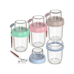 Topika Glass Jars With Lids & Spoon For Overnight Oats, 4 Piece Mason Jars