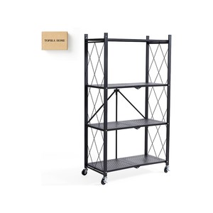 Topika - Folding Shelves with Wheels,3/4-Tier Iron Storage Rack,No Assembly