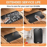 Topika 51×26×2CM Cast Iron Reversible Griddle Pan, 5kg Heavy-Duty Plate