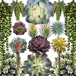 Topika - Fake Plants Artificial Succulent Set, Fake Plant Room Decor 15 Pieces