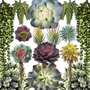 Topika - Fake Plants Artificial Succulent Set, Fake Plant Room Decor 15 Pieces