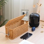 Topika Rattan Cable Management Box With Lid For Neat Cable Home Storage