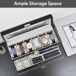 Topika - 6 Slot Watch Box With Drawer, Glass Lid Watch Display Case