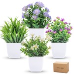 TopikaHome - 4 Artificial Potted Flowers, Small Faux Plants for Home Decor