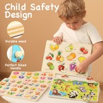 Topika Kids Wooden Puzzles Include Animals Numbers Letters Fruits Matching
