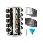 Topika - Stainless Steel Rotating Spice Rack with 20 Glass Jars & Label Set