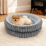 Topika Round Donut Cat Bed, Dog Bed, Washable Plush Calming Pet Bed