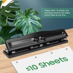 Topika - Adjustable 4 Hole Puncher for Binder Ring Album Paper, 10 Sheet