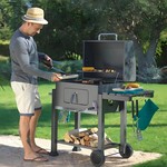 Topika Heavy-Duty Charcoal Smoker BBQ Grill with Side Shelf & Thermometer