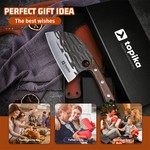 Topika Forged Chef Cleaver Knife, Damascus-Style Butcher Knife with Sheath