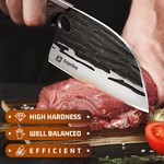 Topika Forged Chef Cleaver Knife, Damascus-Style Butcher Knife with Sheath