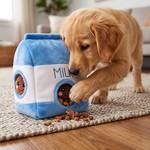 Topika Plush Milk Bag Hide and Seek Dog Toy Set with 3 Squeaky Biscuits