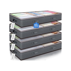 TopikaHome Under Bed Storage Container, 90L with Handles&Clear Window 4Pack