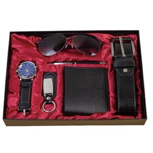 Man Gift Box Watch-Sunglasses Leather Belt-Wallet-Pen-Keychain