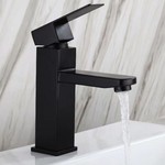 Square Short Basin Mixer With Hose Matte Black (Tall: 17.5cm)