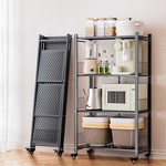 Topika - Folding Shelves with Wheels,3/4-Tier Iron Storage Rack,No Assembly