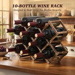Topika Wooden Wine Rack 10 Bottle Countertop Holder, Freestanding Foldable