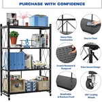 Topika - Folding Shelves with Wheels,3/4-Tier Iron Storage Rack,No Assembly