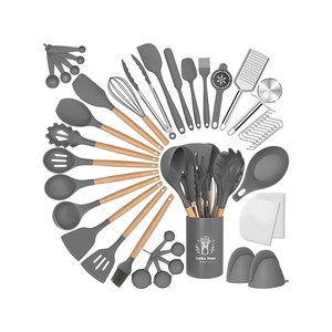 Topika - Silicone Kitchen Utensils Set 44-piece with Wooden Handles & Holder