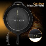 Topika Cast Iron Frying Pan 30CM, Helper Handle, Need Pre Seasoned Skillet
