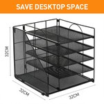 Topika - Desk Organiser with 5-Tier Tray & Side File Holder, Black Steel