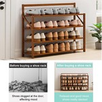 TopikaHome - Foldable Bamboo Shoe Rack, 4/5-Tier Wooden Shoe Organiser 70cm