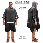 Topika - Rain Coat Poncho, Rain Jacket, Mens Rains Coats, Reflective Black