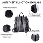 Topika - Leather Backpacks for Ladies, Shoulder Satchel Bag with Anti-Theft