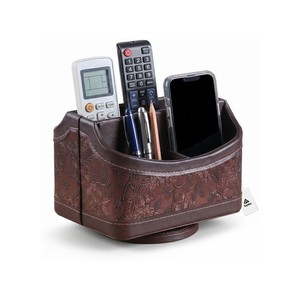 Topika - 360 Rotating Vintage PU Leather Remote Holder with 5 Compartments