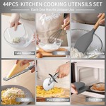 Topika - Silicone Kitchen Utensils Set 44-piece with Wooden Handles & Holder