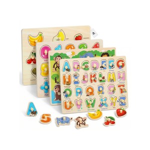 Topika Kids Wooden Puzzles Include Animals Numbers Letters Fruits Matching