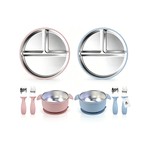 Topika 304 Stainless Steel Silicone Baby Feeding Set - Pink & Blue 2 Person