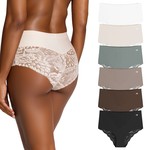 Lekkon 6 Pack Lace High-Waisted Women Panties, Silky Microfiber Underwear