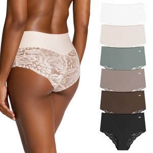 Lekkon 6 Pack Lace High-Waisted Women Panties, Silky Microfiber Underwear