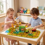 Topika Kids Magnetic Tile Track Set with Electric Vehicles and Tin Box