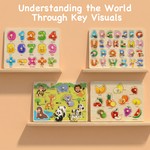 Topika Kids Wooden Puzzles Include Animals Numbers Letters Fruits Matching