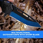 Topika - Tactical Knife Folding Knive Pocket Knife For Men, Blue Blade EDC