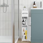 Topika Slim Bathroom Storage Cabinet with Paper Holder for Small Spaces