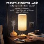Topika - Touch Desk Lamp With USB Ports, AC Outlet And Wood Grain Base