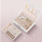 TopikaHome - PU Leather Jewelry Organizer Box, 2 Layer Jewelry Box Storage