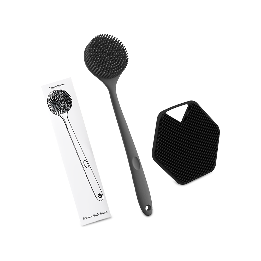 Topika - Back Scrubber for Shower, Black Silicone Body Scrubber with Handle Topika - Back Scrubber for Shower, Black Silicone Body Scrubber with Handle