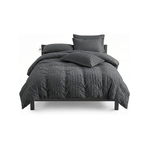 Topika Seersucker Bedding Set With Duvet Cover & Fitted Sheet, Grey
