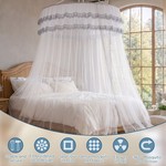Topika Bed Canopy Lace for Girls, Princess Canopy Bed Curtains, 1.2 x 2.7m