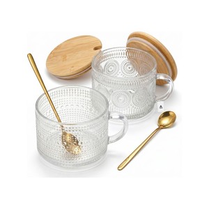 Topika-Overnight Oat Container with Bamboo Lid&Spoon,2pc Glass Mug with Lid